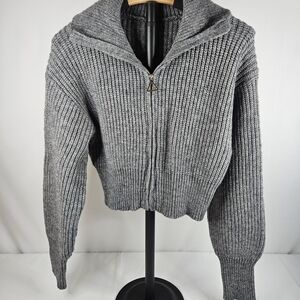 Cider Heather Gray Ribbed Zip Knit Jacket